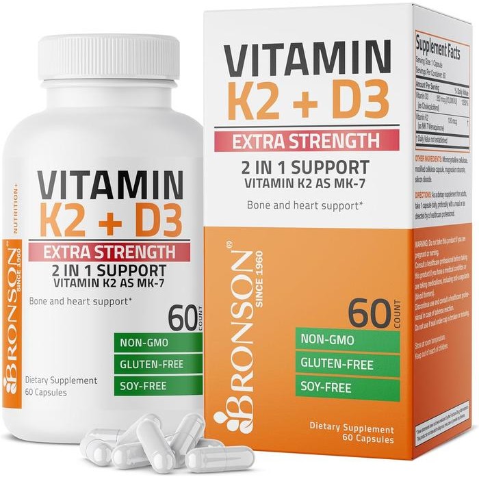 Bronson Vitamin K2 MK-7 Plus Vitamin D3 Extra Strength - 60 CAPS