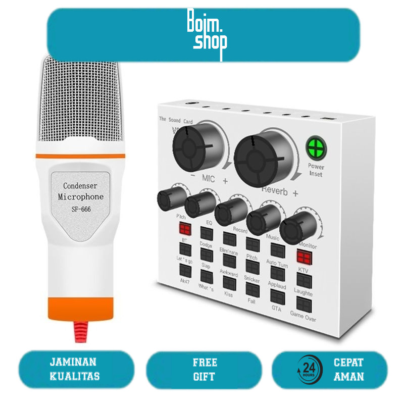 Paket V8 PRO dengan Mikrofon SF-666 Sound card live V8 Pro V8s V8 bluetooth