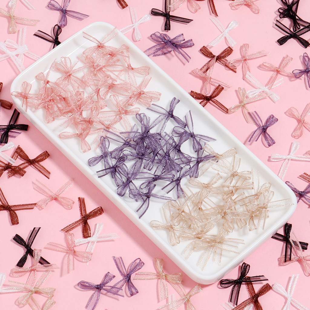 

30pcs/lot Colorful Organza Ribbon Bows Small Size Satin Ribbon Bowknots For DIY Handmade Wedding Party Decoration Supplies