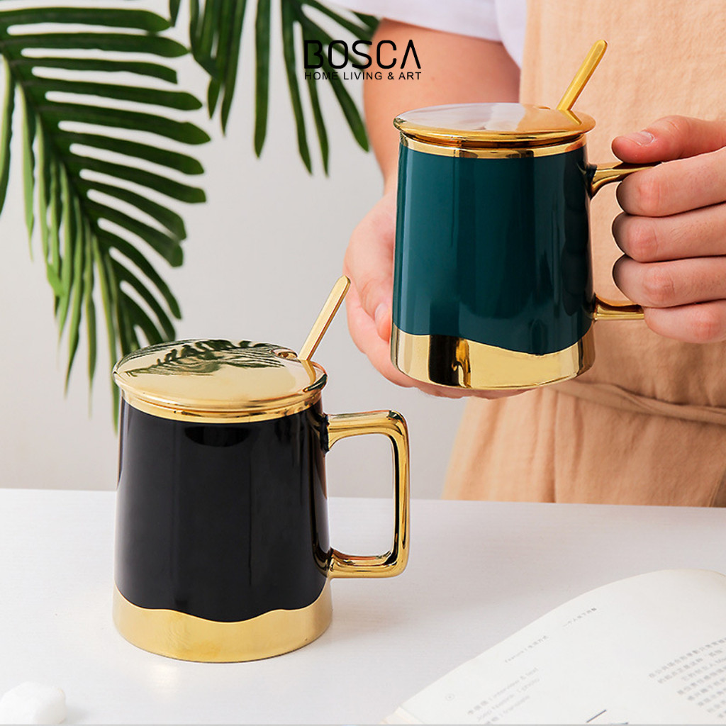 liana_roroSHOPBosca Living - Orville Gold Ceramic Mug Set / Gelas Keramik Gold dengan Tutup / Set Mu
