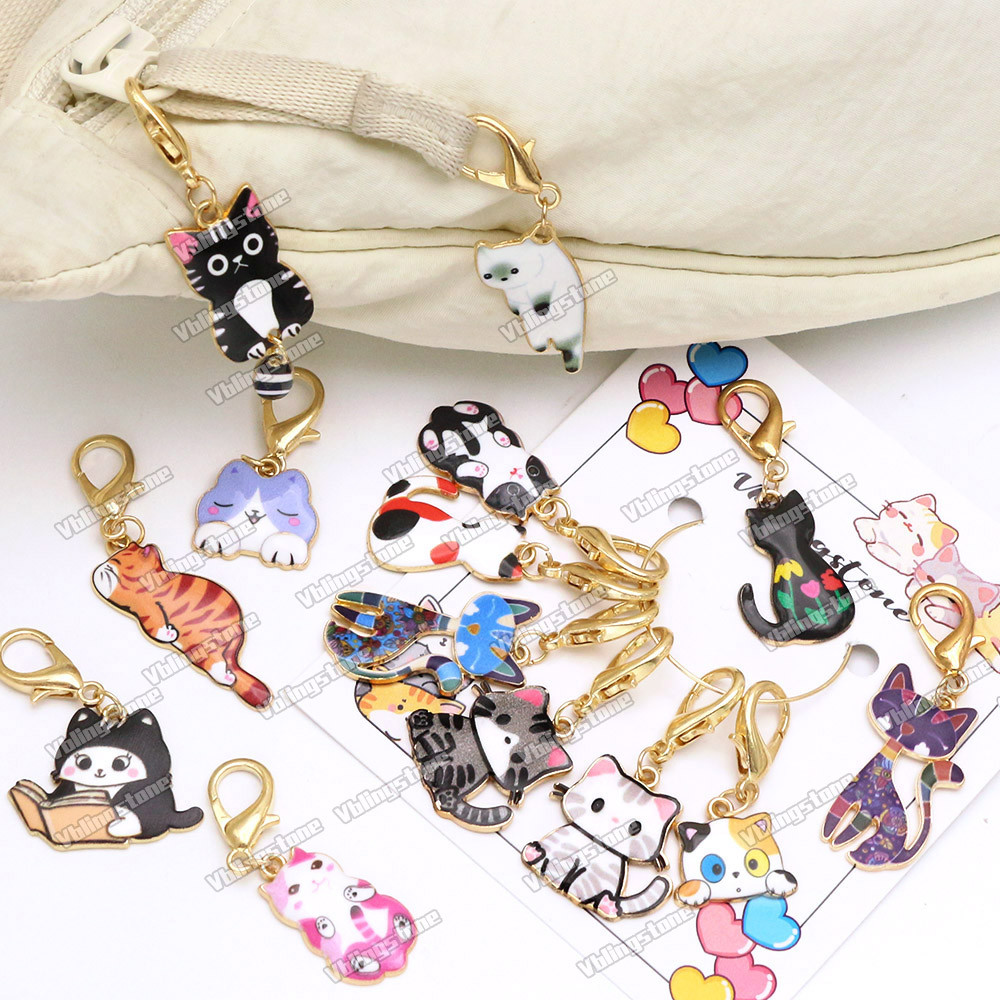 

Mix Cat Pendants Stitch Markers Enamel Charms Metal Crochet Stitch Lock Knitting Marker Kits Needle Clip Sew Tools