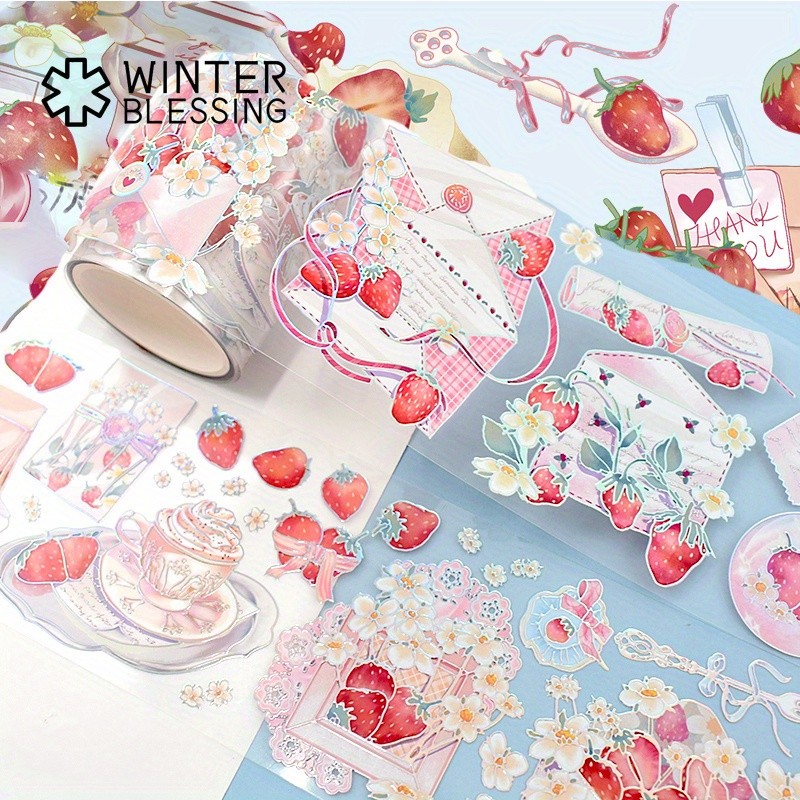 

2m Laser Silvery PET Washi Tape Strawberry Transparent Roll Sticker Decorative Adhesive Tape For Scrapbooking Journal Stationery