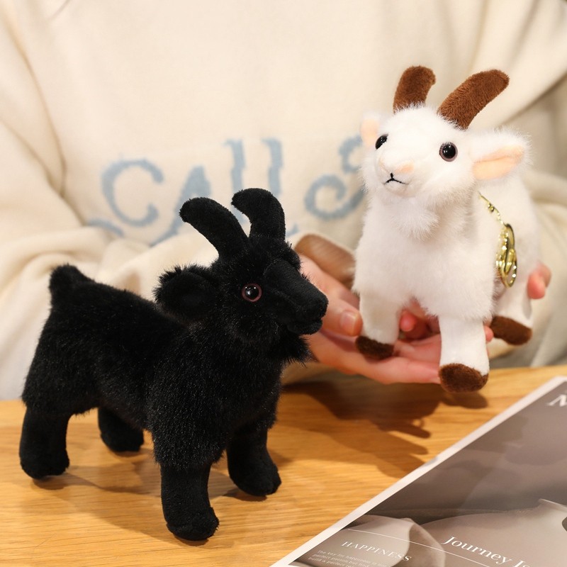 18cm Ran Animal Series Soft Cute Simulation Black White Goat Mountain Lifelike Plush Pendant Toys Do