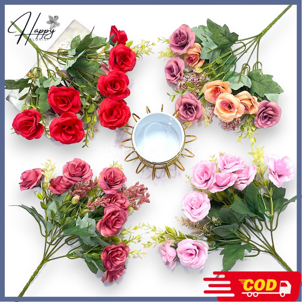 Bunga Mawar Jepang Import / Mawar Jepang X5 Cabang Premium / Bunga Mawar Artificial Dekorasi (KN-73)