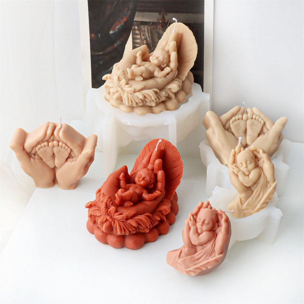 

3D Cute Sleeping Baby Silicone Candle Mold Angle Baby Scented Soap Tools Mom Hand Child Resin Mould Mother' Day Gift Home Decor
