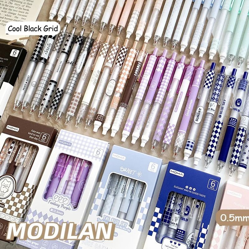 

6pcs lovely Press Neutral Pen Ins High Appearance Level Students Brush Pen Exam With Good Writing Quick Dry 0.5st Head Black Pen