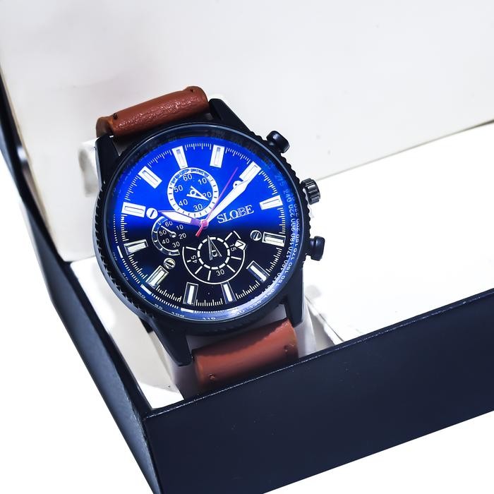 SLOBE Jam Tangan Pria Kulit Analog Free Box Kode 2.5 - Coklat.Hitam