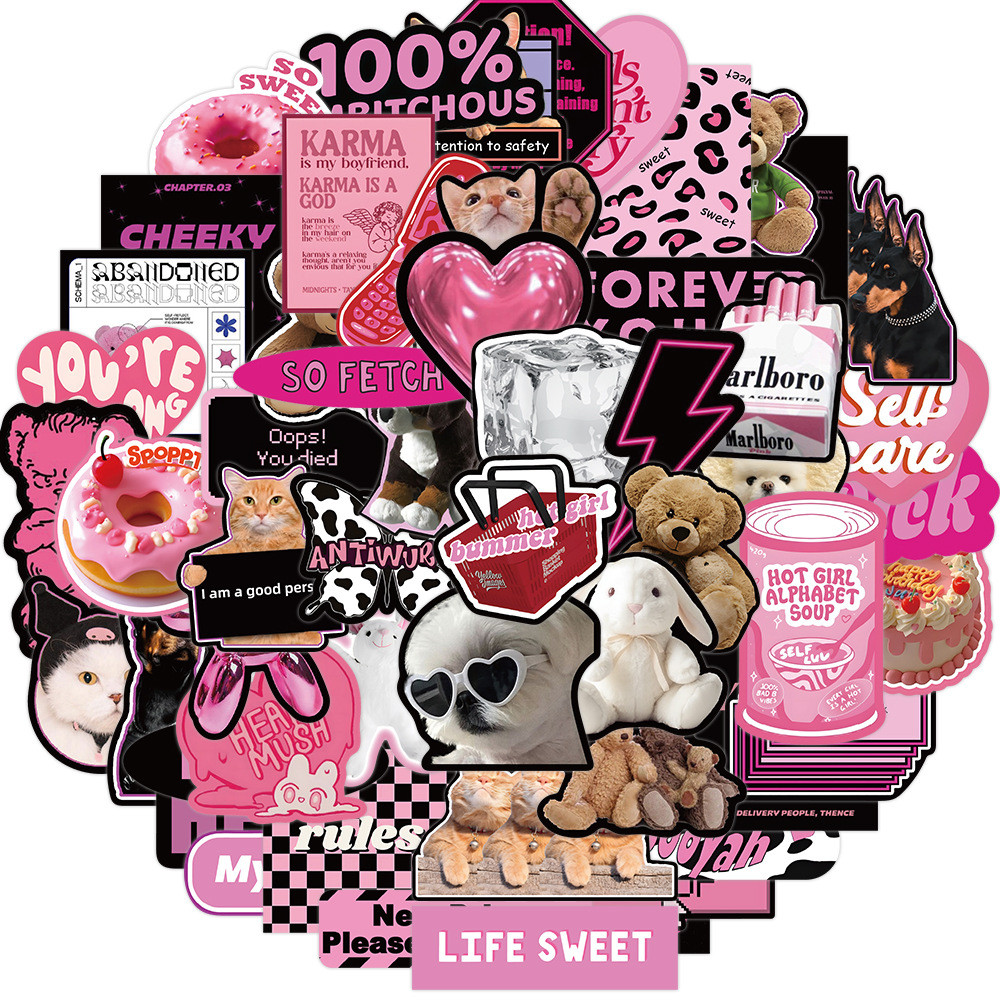 

55pcs Cute Animal Pink Egirl Charm Y2K Stickers Aesthetic for Scrapbooking Diary Phone Luggage Waterproof Sticker Decals
