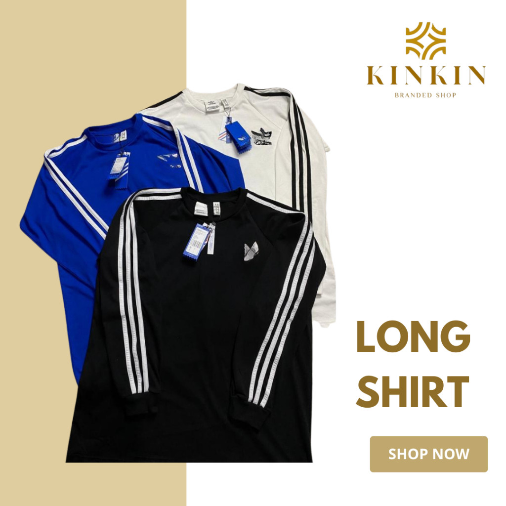 LIM_STORE Baju Kaos Adidas original pria wanita T Shirt Lengan Panjang Bordir Bahan Katun Combad 24s
