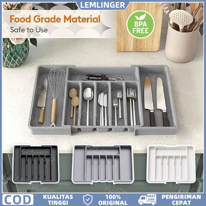 [LEMLINGER] Extendable Drawer Knife Cutlery Tray Laci Cutlery Organizer Rak Sendok Kitchen Set Bawah