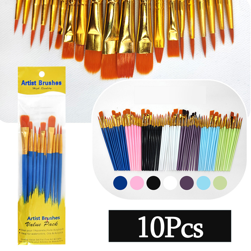 

10Pcs/Lot Multi-functional Watercolor Brush Pearlescent Plastic Rod Nylon Hair Hook Line Gouache Oil Brush School Art Supplies