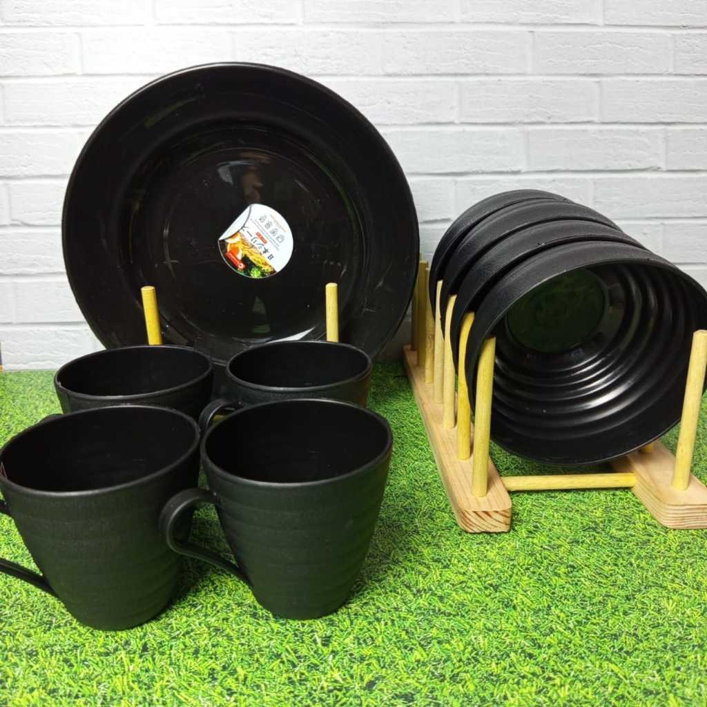 Paket 1 Lusin Isi 4 Piring 4 Gelas 4 Mangkuk Ramen Paket Mix Mangkuk Piring