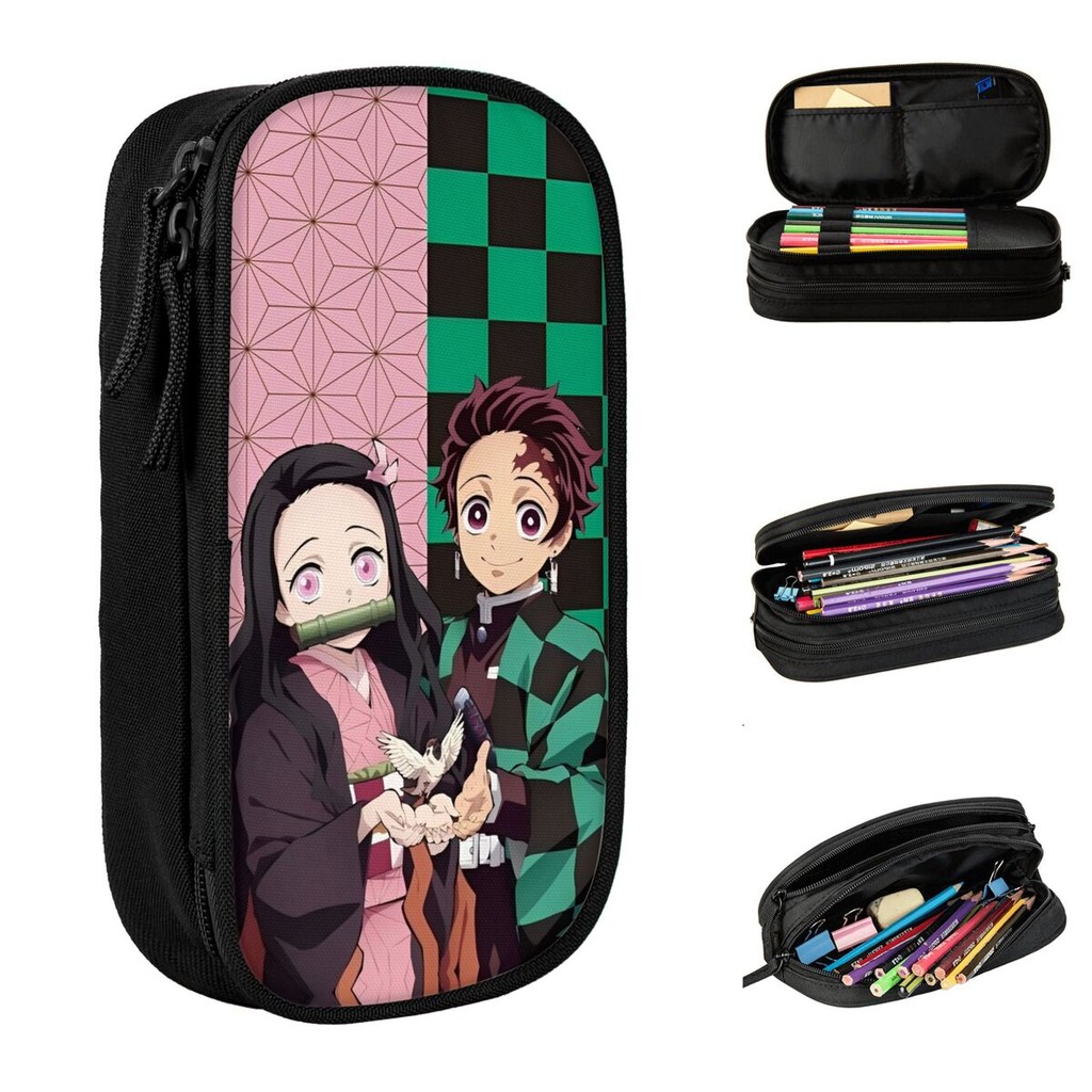 Fashion Demon Slayer Anime Nezuko Tanjiro Pencil Case Pencil Box Pen Holder Large Storage Bags Schoo