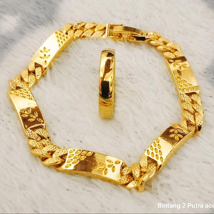 Gelang Emas Asli Motif Flat Padi 10gram Kadar 700 Free Cincin Ada Surat