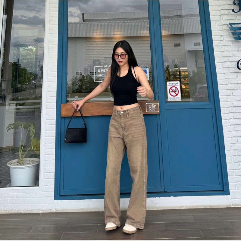 [𝗗𝘆𝗻𝗮𝗿𝗮] - KULOT HIGHWAISTLOOSE JEANS BAGGY MOCCA HENNY