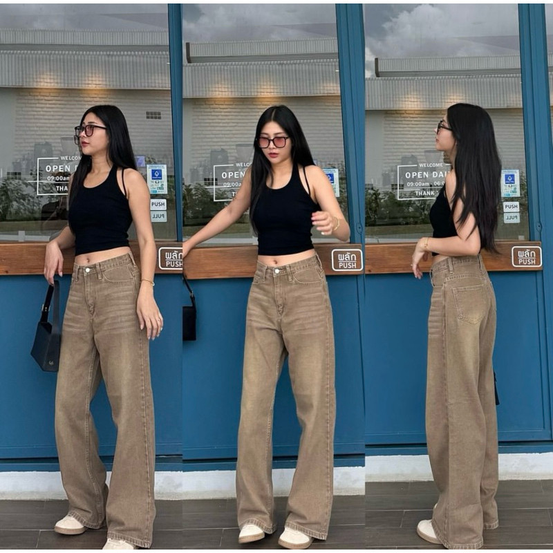 [𝗗𝘆𝗻𝗮𝗿𝗮] - KULOT HIGHWAISTLOOSE JEANS BAGGY MOCCA HENNY