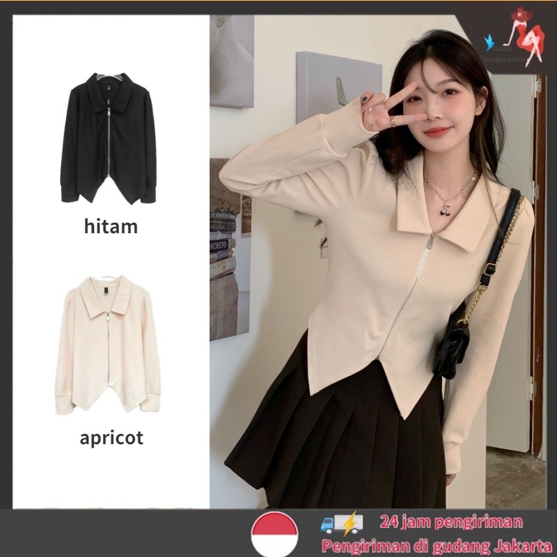 Karley - Outer Crop Korea Style Resleting Cardigan Wanita Lengan Panjang