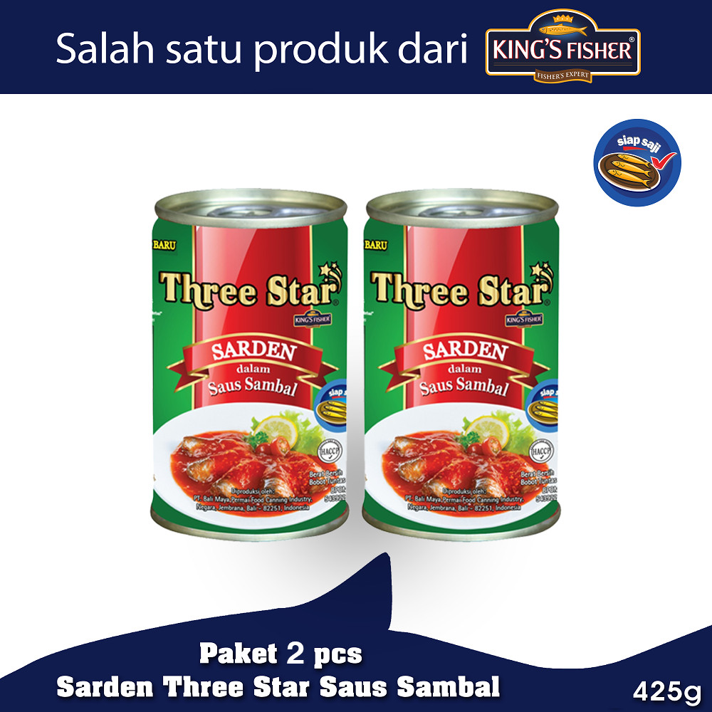 

Paket 2 pcs Three Star Sarden mini saus sambal Makanan Kaleng 425g