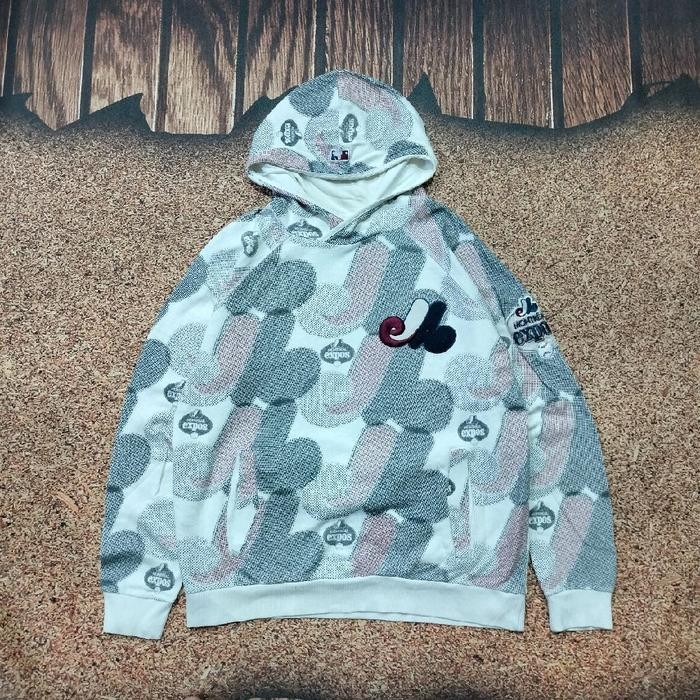 pullover jaket hoodie MLB COOPERSTOWN COLLECTION MONTREAL EXPOS monogram full print patch lengan siz