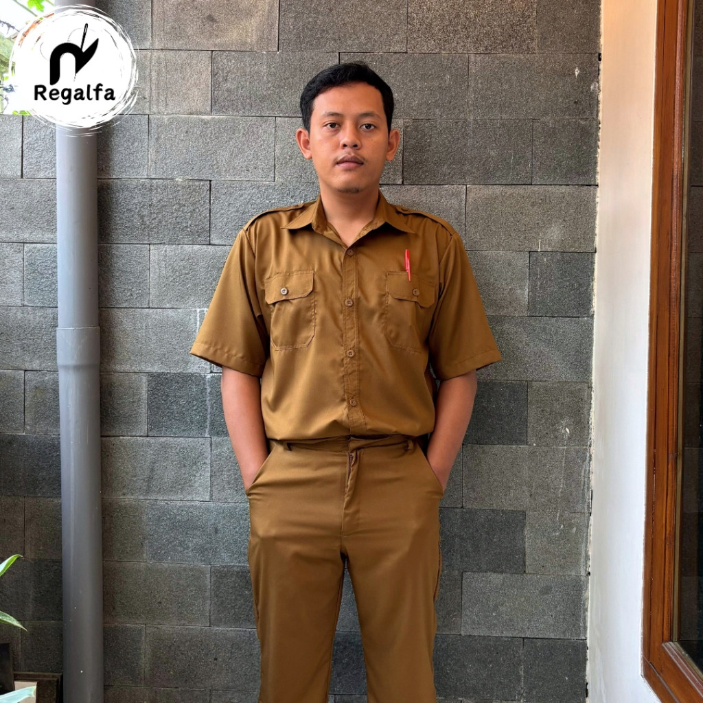 LIM_STORE Setelan Baju Seragam Khaki PDH Pemda Pria Resmi Model Lengan Pendek Bahan Katun Dinas PNS 
