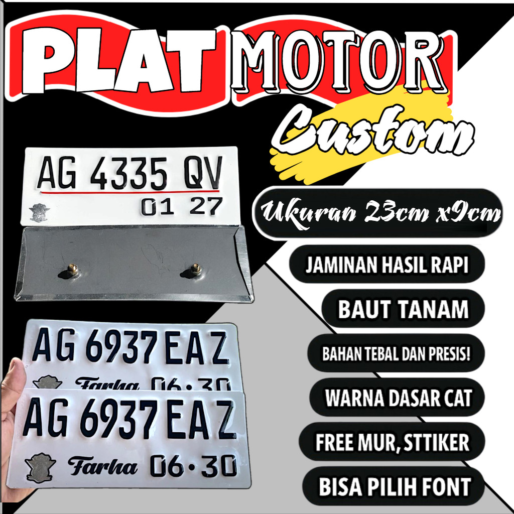 Plat motor custom warna putih satu pasang plat motor variasi warna putih plat motor baut tanam plat 