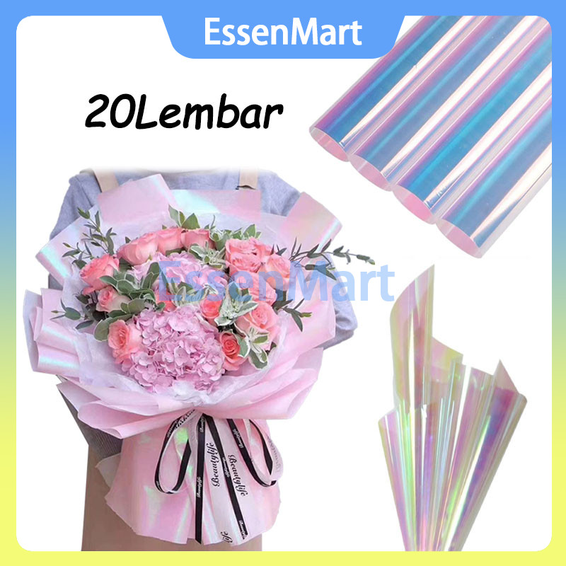 

20Lembar Holographic Rainbow Transparent Pelangi Kertas Bunga Wrapping Paper / Kertas Buket/Flower Wrapping Paper