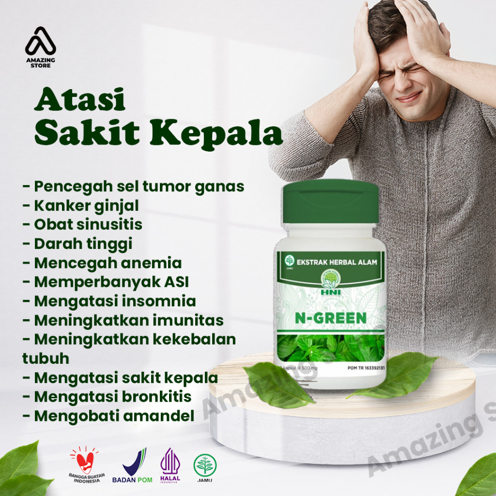 N-GREEN HNI HPAI kapsul pelancar ASI halal & bpom Obat Sakit Kepala, Vertigo, Migrain, Sering Pusing