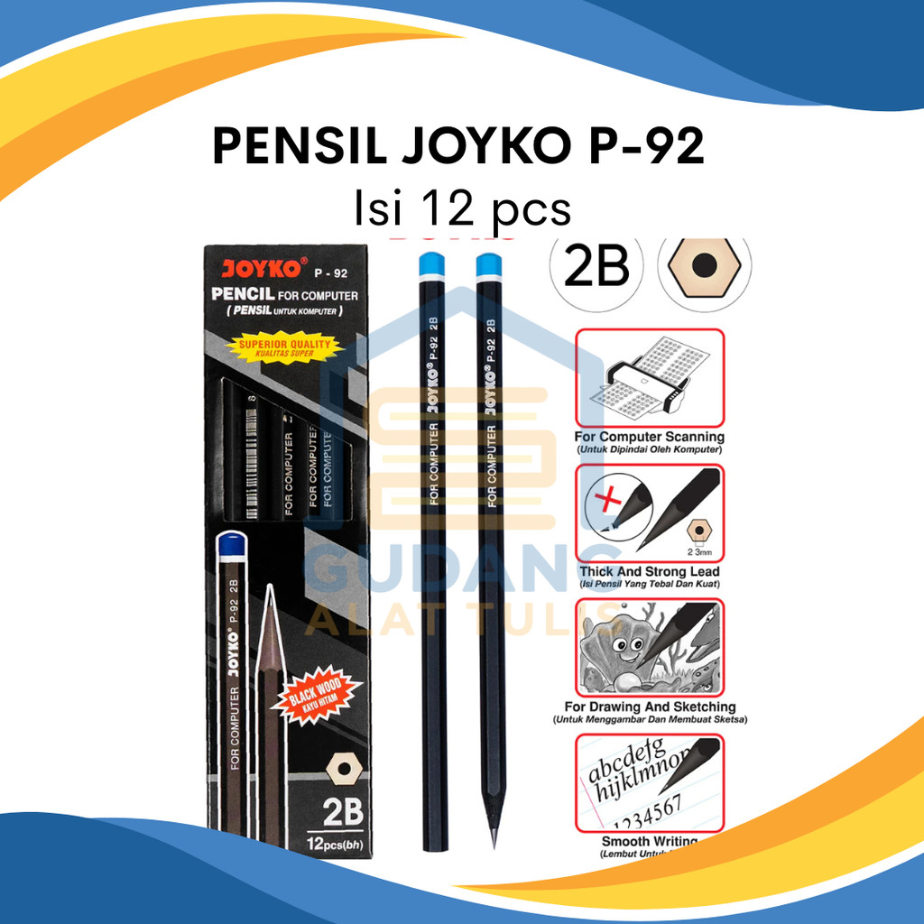 

PENSIL JOYKO 2B P-92 BLACK WOOD 1 BOX ISI 12 PCS
