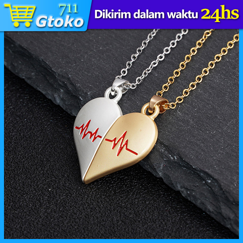 Kalung Love Couple Magnet Kalung Rantai Bentuk Hati Necklace Anti Karat