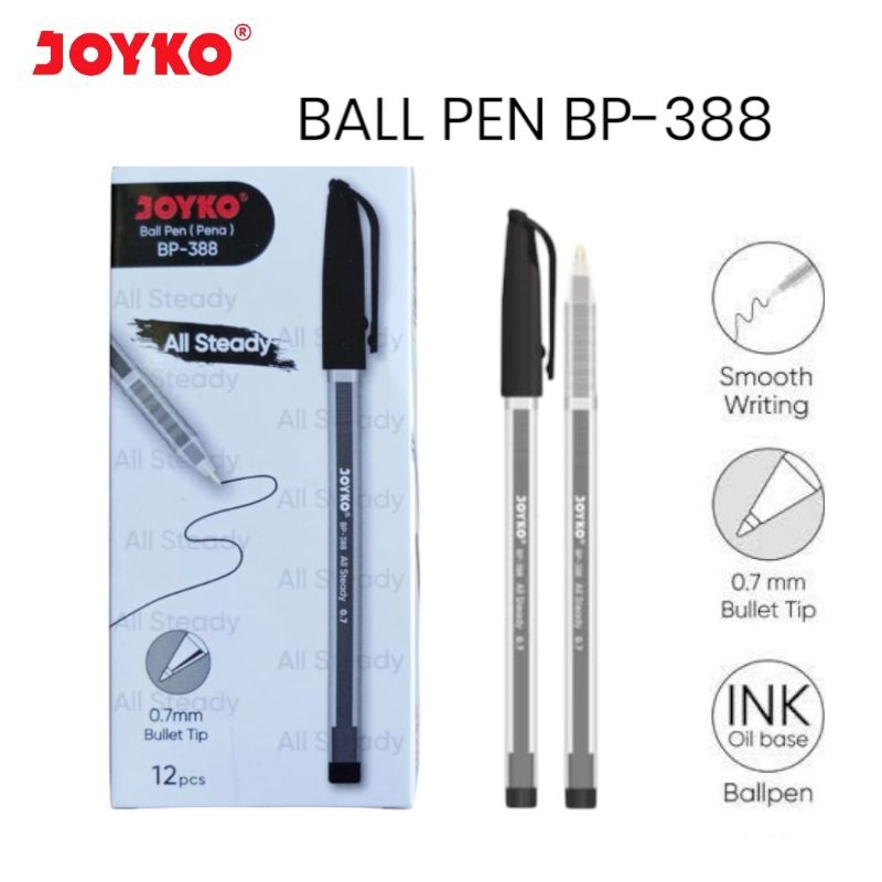 

PULPEN STEADY JOYKO BP-388 [1 PACK/12 PCS] / BULPOIN BALPOINT 1 PACK / BOLPEN 1 BOX / POLPEN 1 PAK / BOLPOIN BALLPOINT PENA 1 LUSIN /ALAT TULIS SEKOLAH