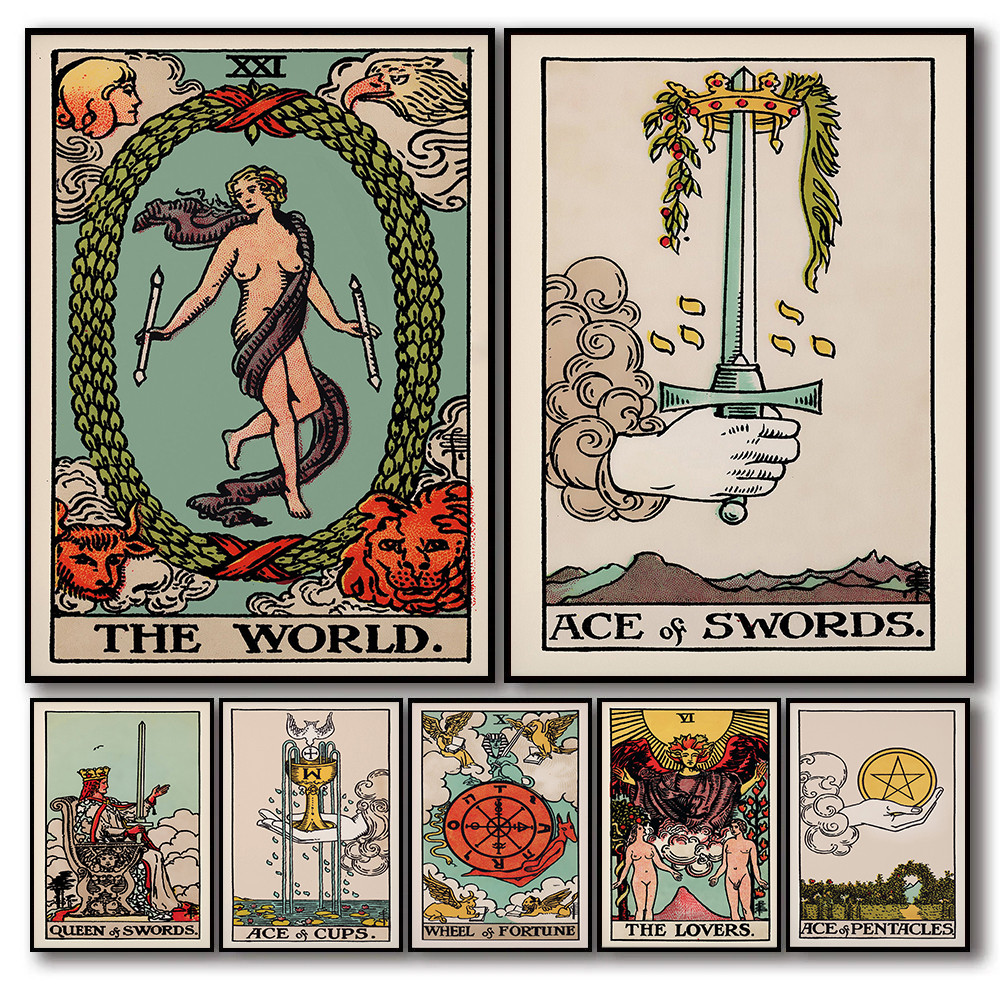 

Vintage Tarot Card The Ace of Swords Card Sun Moon Empress Aesthetic Poster Canvas Painting Wall Art Pictures Home Decor Gift