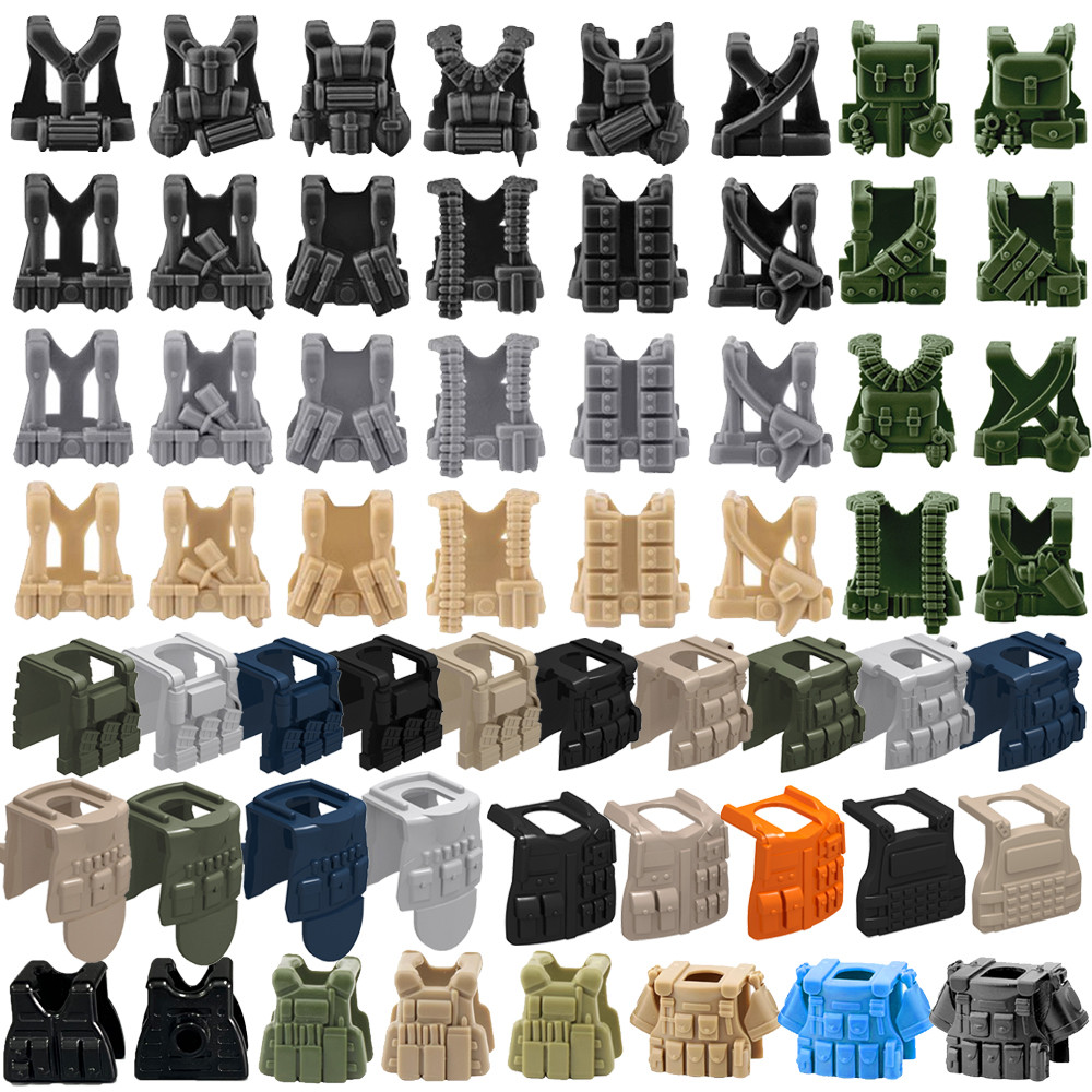 MOC WWII German US Soldiers Figure Vest Building Blocks Military Tactical Armor Army Bricks Weapon A