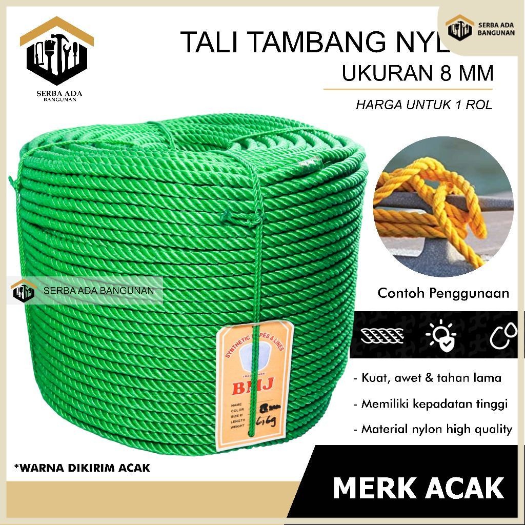 SAB TALI TAMBANG ROLL PP 8 MM MURAH / TALI TAMBANG PPD / TALI PROYEK / TALI KAPAL / TALI TAMBANG PLA