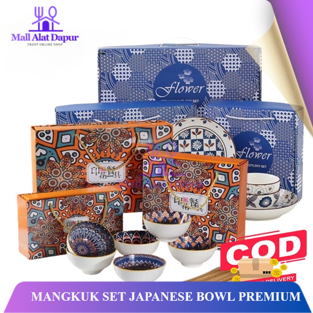 Mangkok set Japanese Bowl Set premium / Mangkuk Gift Keramik Flowers Japanese Bowl