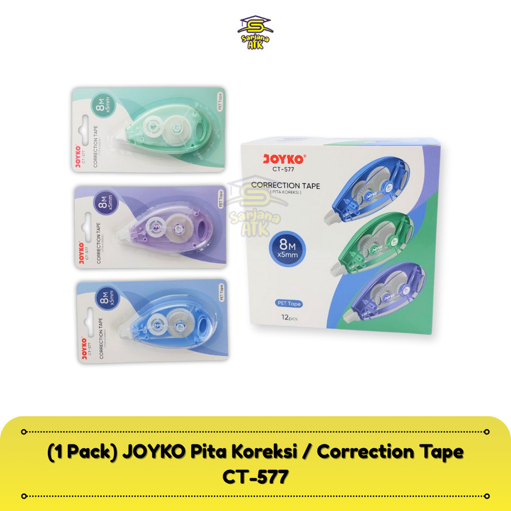 

(12 Pcs) JOYKO Correction Tape Pita Koreksi Koreksi Penghapus CT-577