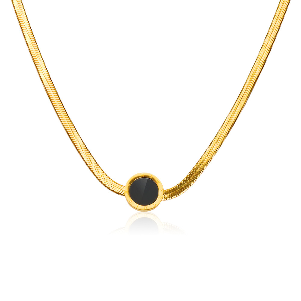 Ginmme Baja Titanium Angka Romawi Kalung Hitam Pelat Bulat Kalung Pendek Kalung Fashion Trendi