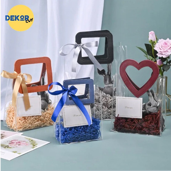 

[TAS MIKA PVC] EXTRA TEBAL HANDLE KULIT goodie bag hampers gift bag kantong souvenir ulang tahun transparant bening tote bag