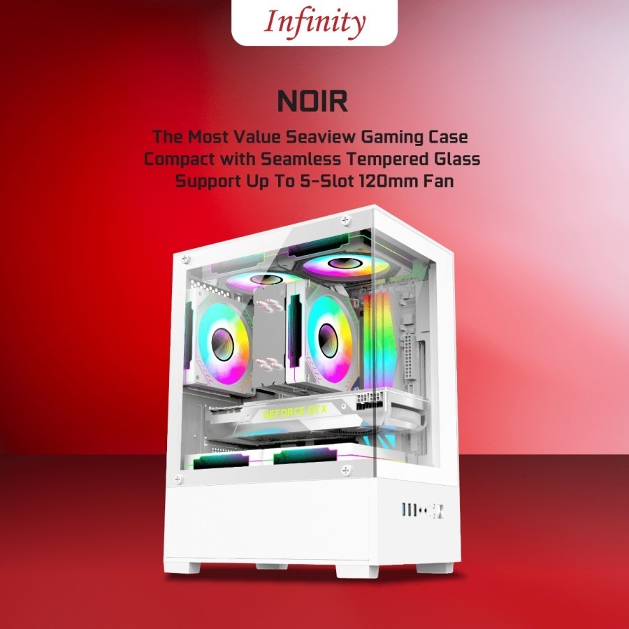 CASING INFINITY NOIR White + 3 Fan mATX Compact Seaview Case Temper Glass