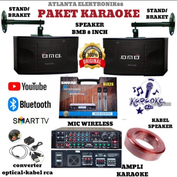 Termurah Paket Sound System Karaoke BMB+Mic Wireless/Speaker BMB 8 inch+Amplifier