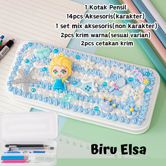 

TERLARIS! KNB Diy Pencil case menghias kotak pensil 3D Kyutocream Deco Cream Kit - Biru Elsa