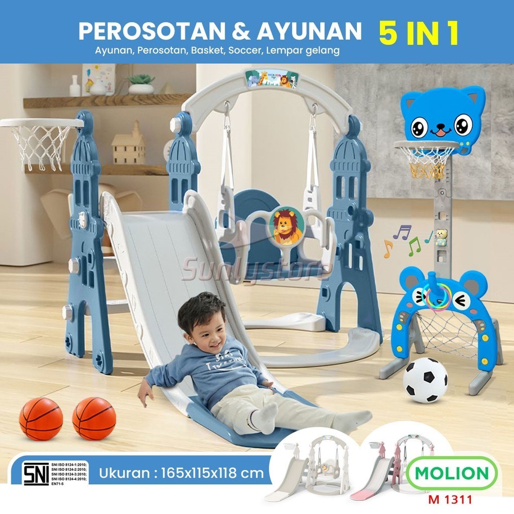 MOLION SNI Prosotan Perosotan Mainan Ayunan Anak 5in1 HDPE Seluncuran Perosotan Ring Basket 001-M131