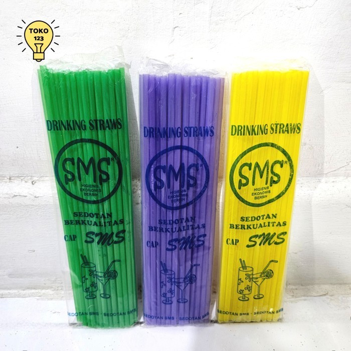 Pipet Plastik Warna Warni Sedotan Lurus Steril Alat Minum Flexible Straw Ungu Hijau Kuning