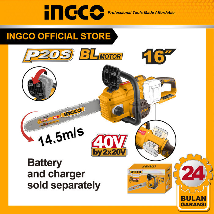CGSLI40168 CORDLESS MESIN GERGAJI CHAINSAW BATERAI 16" 20V UNIT INGCO