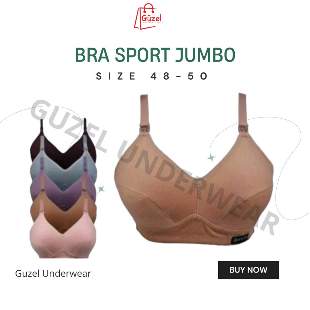 BH SPORT JUMBO 48 - 50//BRA CUP JUMBO TALI LEBAR BAHAN KATUN//BH TANPA BUSA TANPA KAWAT
