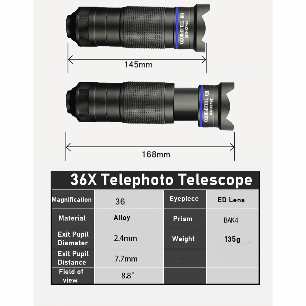 Apexel Lensa 36X Zoom Lens Kamera Tele Zoom HP Universal Handphone HD Ponsel Lensa Dapat