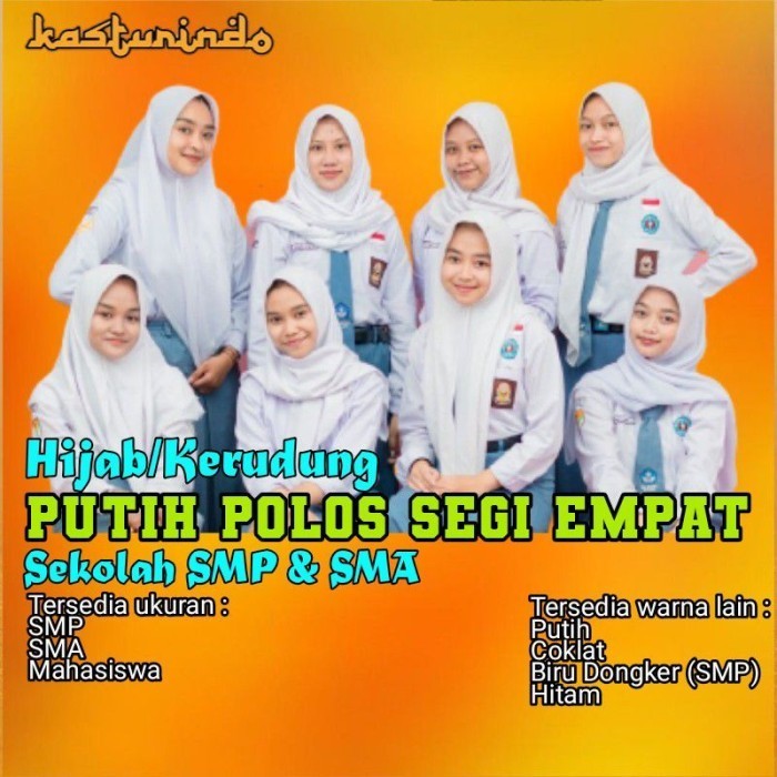 Kerudung Putih Segi Empat Pramuka Sekolah Hijab SMP SMA Remaja Baru Mu - SMA