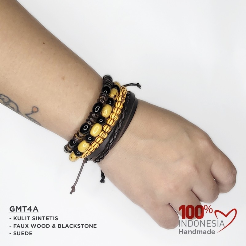 GMT4D Gelang Multilayer Set isi 4 pcs - Gelang Etnik, Vintage, Retro Style - Gelang Pria Wanita