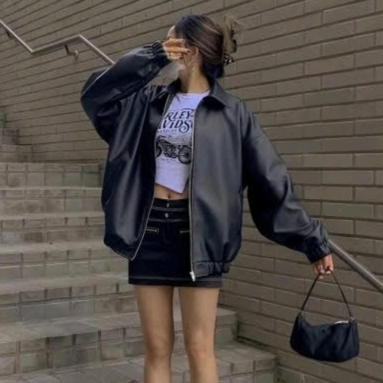 Leather Jaket Wanita Kulit Oversize