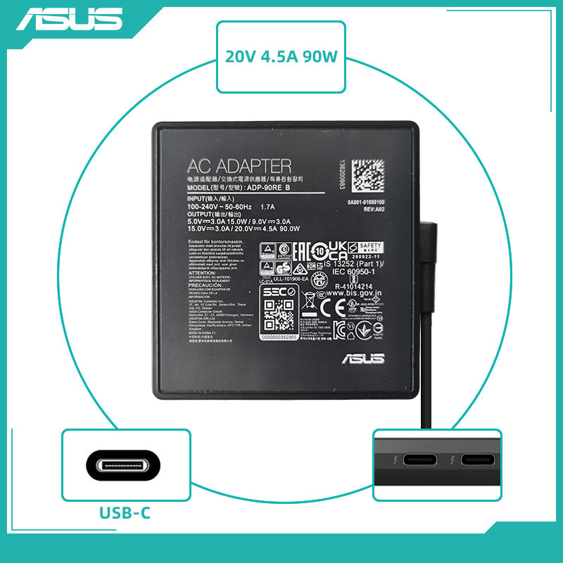 20V 4.5A 90W USB-C Type-C AC Adapter Laptop Charger For Asus M5506UA S5506MA K5504VA K5504VN K3502ZA