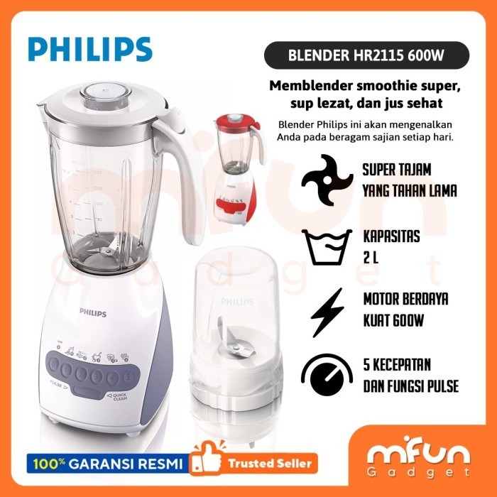 PHILIPS Blender Plastik Blender Kaca 2L HR2115 HR2116